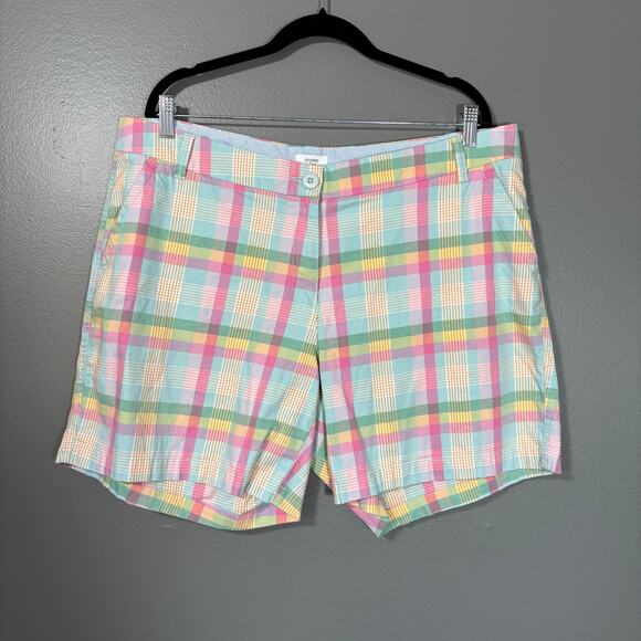 Crown & Ivy Pink & Blue Madras Plaid Preppy Shorts - 16W - Women's Plus Size - Picture 1 of 7